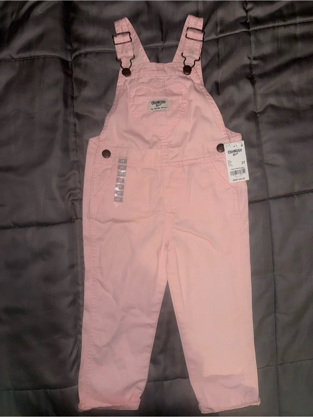 OshKosh B'gosh Pink Heart Overalls - Kids size 3T (new)